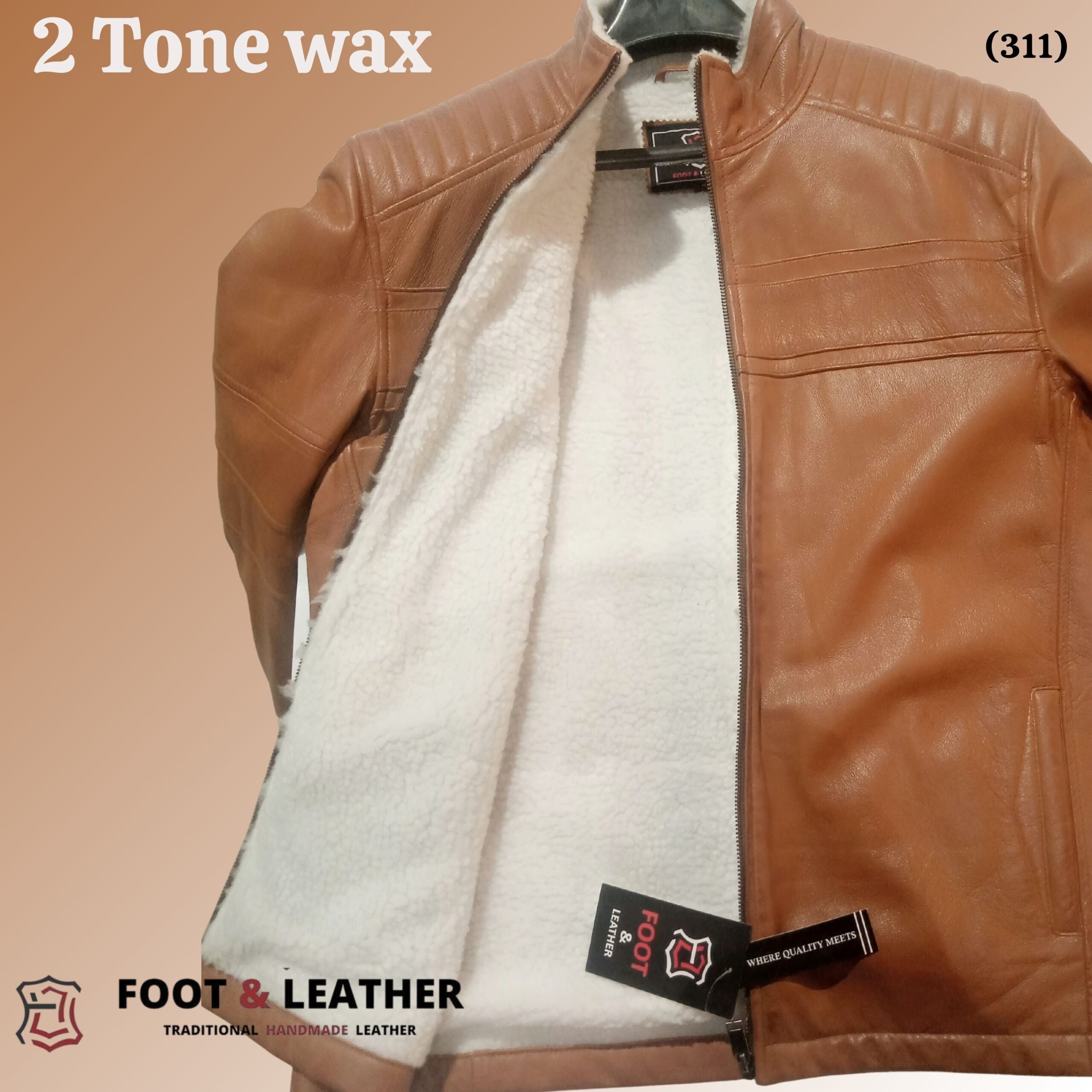 2-Tone Wax Leather Bomber Jacket 311 - Image 4